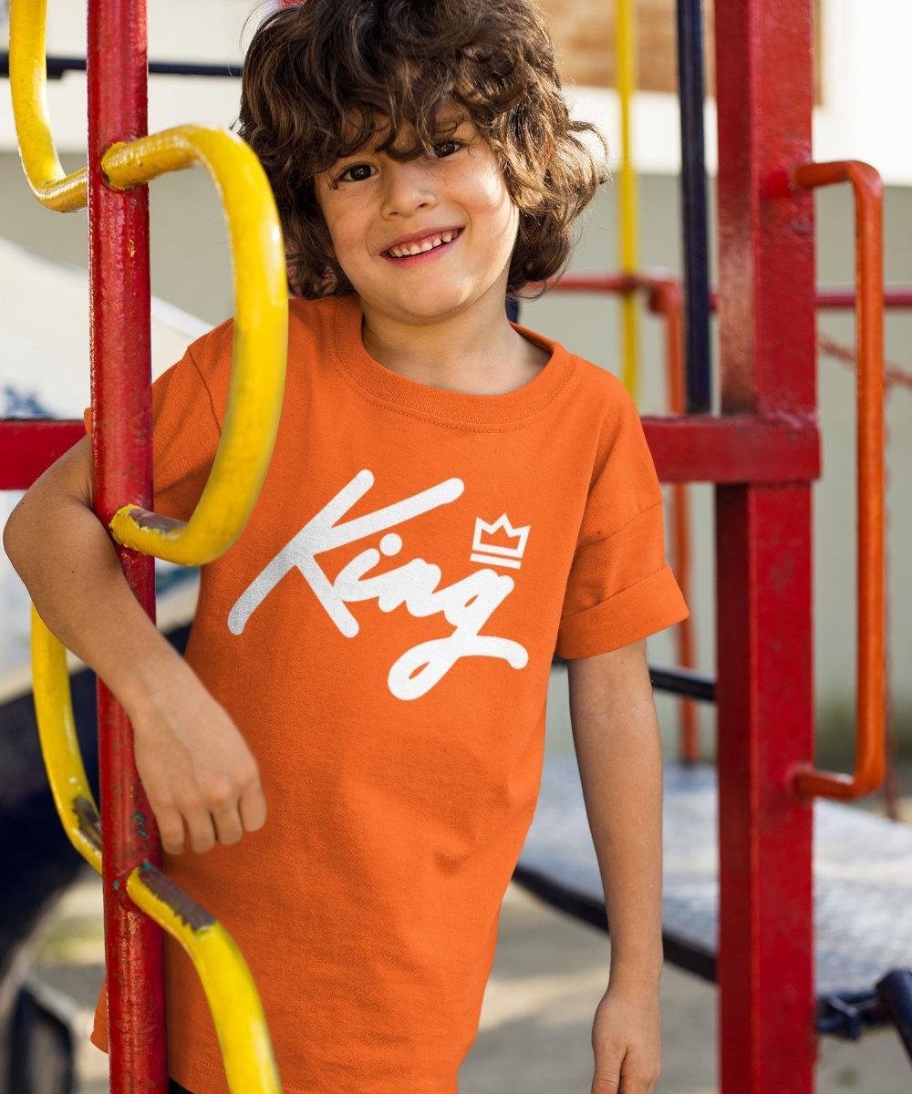 Oranje EK WK & Koningsdag T-Shirt Kind King White (12-14 jaar - MAAT 158/164) | Oranje kleding & shirts | Feestkleding